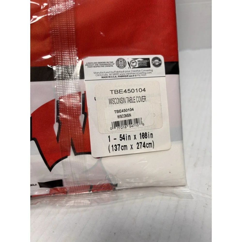 Wisconsin Badgers Table Cover Lot of 2 NCAA W Logo Party Tablecloth 54x108